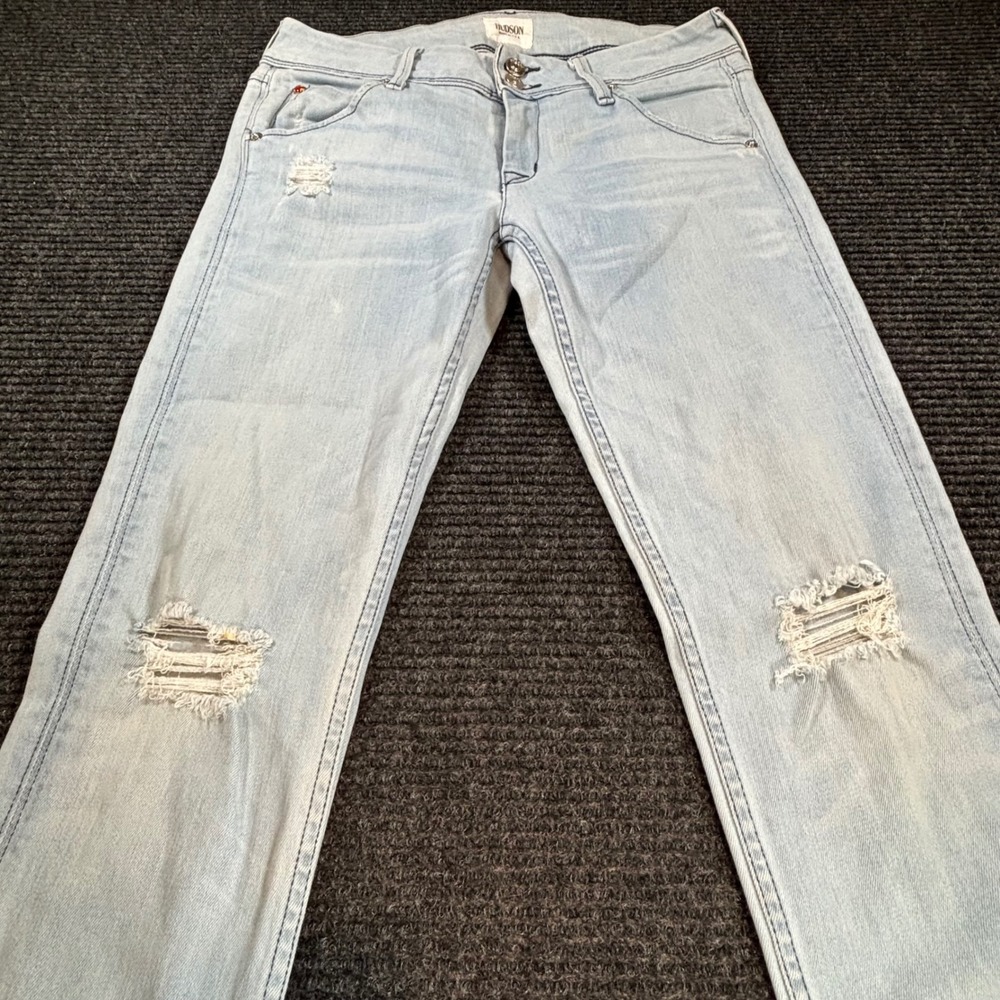 Hudson Womens Skinny Jeans Light Wash Distressed Blue Denim Made in USA Size 27 - Picture 2 of 13